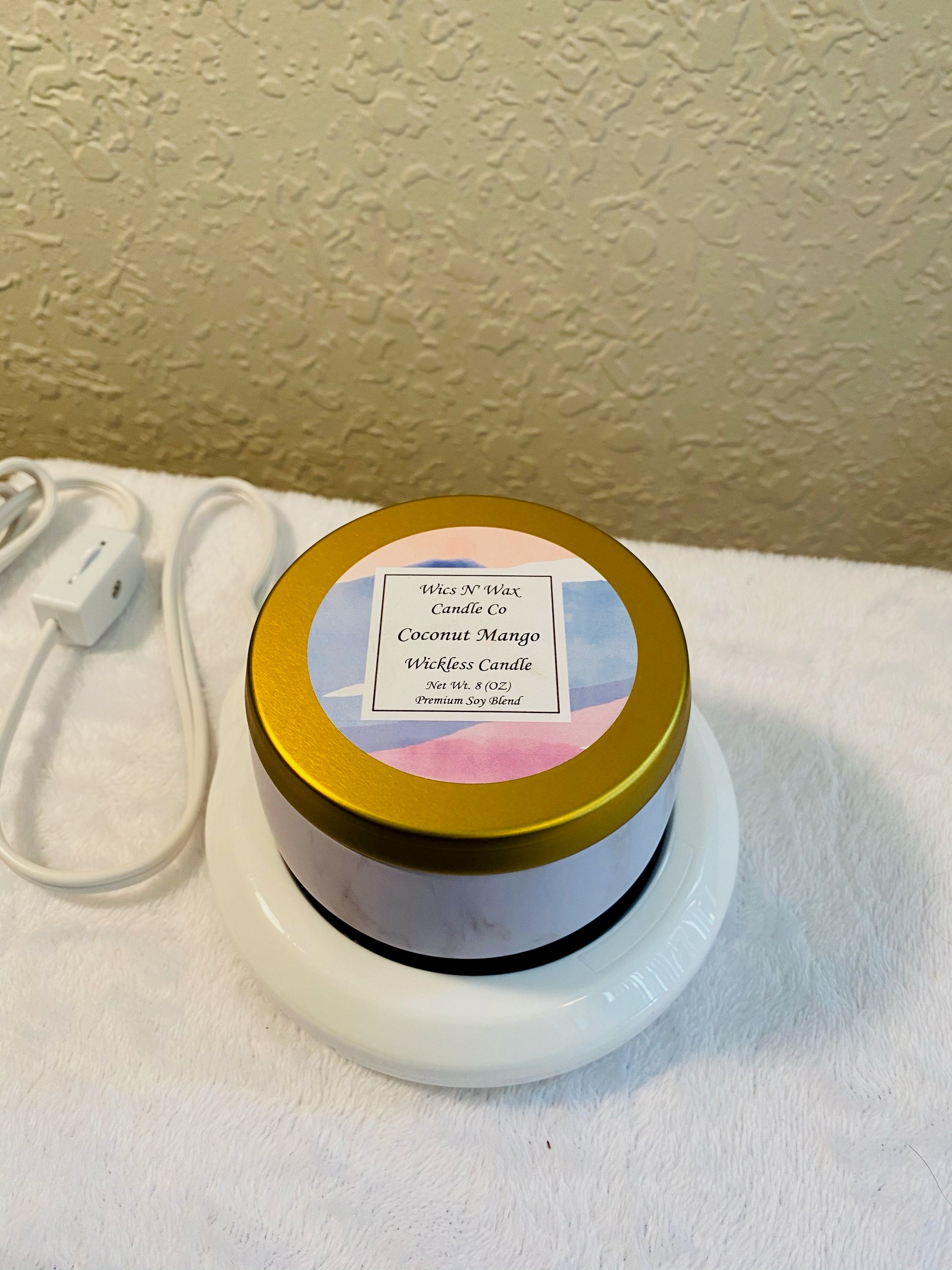 Wickless Candle (8oz), and Warmer Bundle